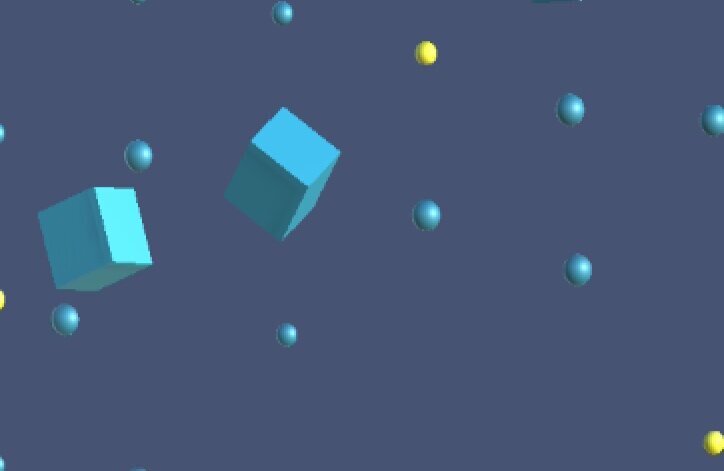 B. A cube that’s being pointed at moves reflecting finger movement, distorting the position of elements.